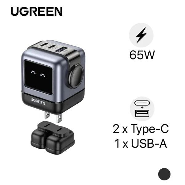 Sạc nhanh Ugreen Robot CD361 35314 cổng USB-C và USB-A GaN 65W
